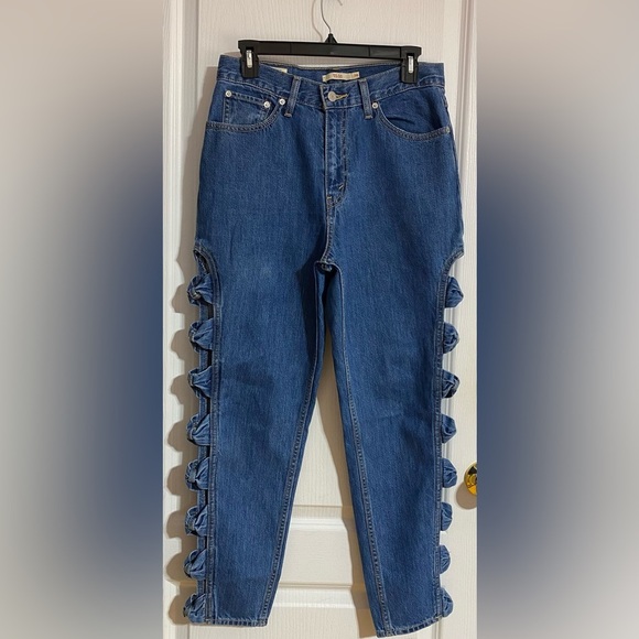 Levi’s Limited Edition Rare Mom Side Bow High Waist Blue Denim Jeans Size 28 - Picture 2 of 16
